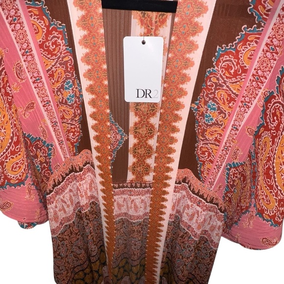NWT DR2 by Daniel Rainn Pleated Paisley Kimono Bohemian OSFA Euro Summer Beach - Picture 2 of 6